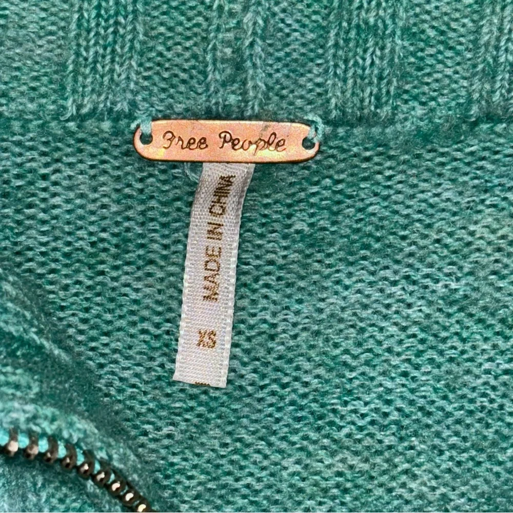 Free People Seafoam Double Zip Sweater XS Collar Ribbed Closet Y2K
